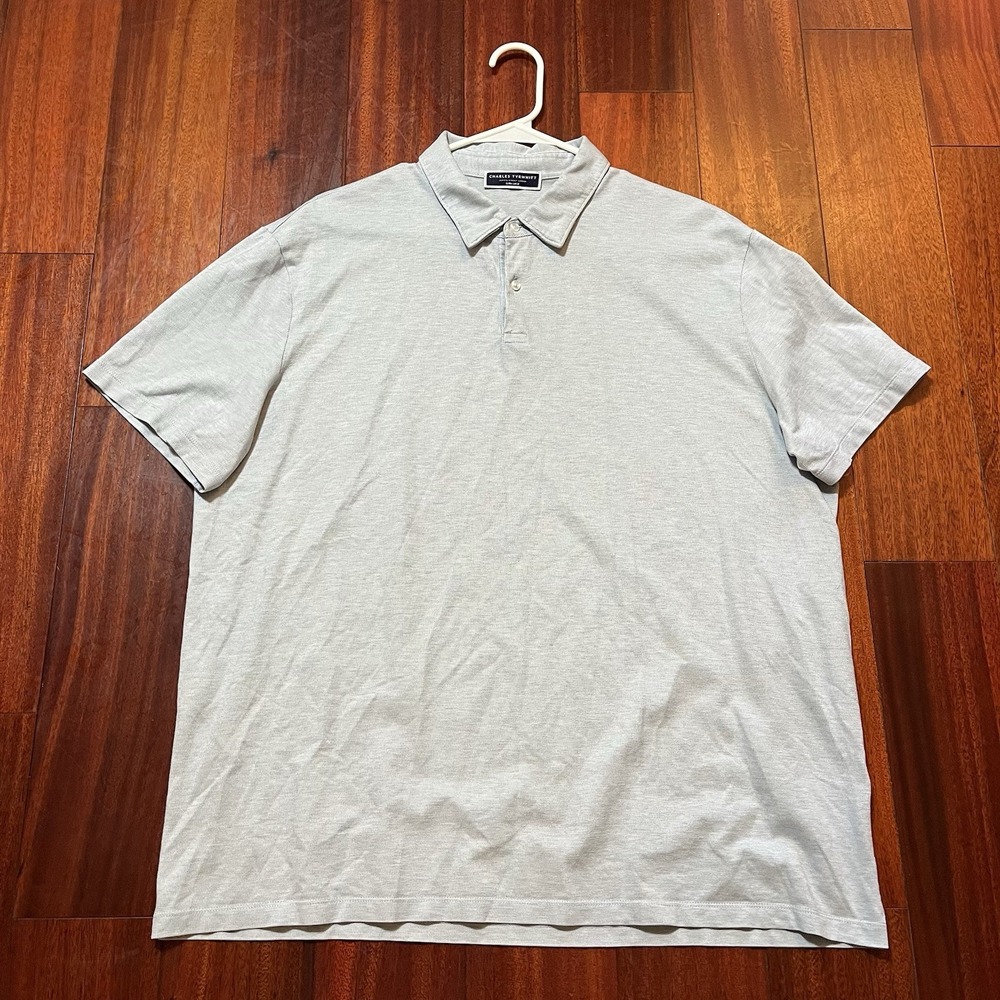 Charles Tyrwhitt Polo Shirt Mens Xl Extra Large Gray Jacquard Weave Lyocell